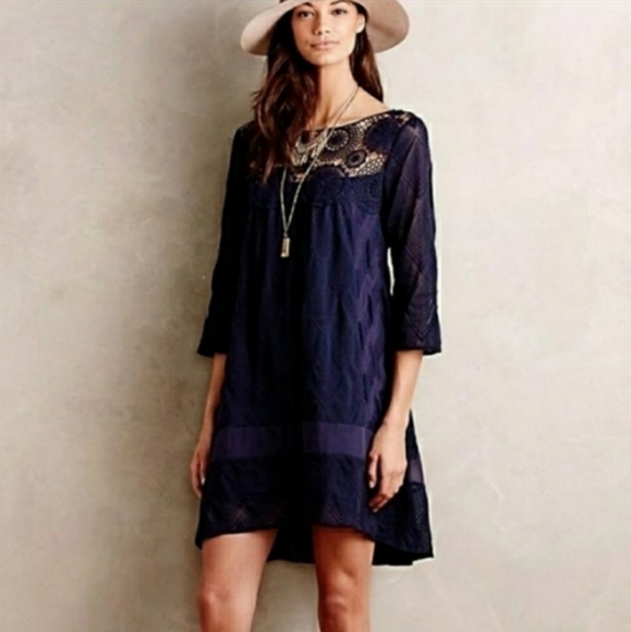 Anthropologie Holding Horses | Augusta Navy Crochet Boho Dress - Picture 2 of 7